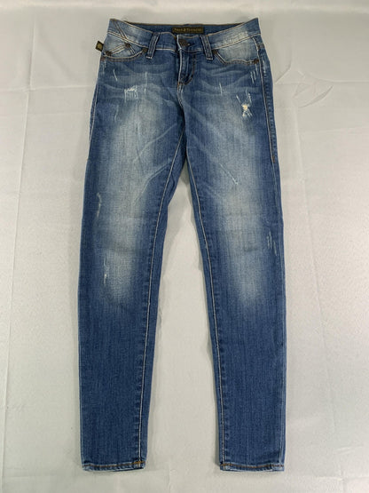 Rock & Republic Jeans Womens 0 Blue Skinny Distressed Stretch Denim Rhinestone