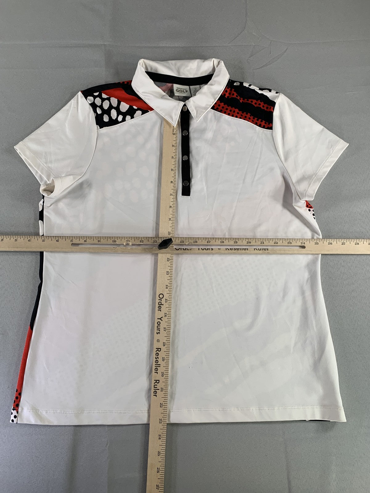 Chicos Zenergy Golf Polo Shirt Womens 2 Medium Pattern Athletic Top Performance