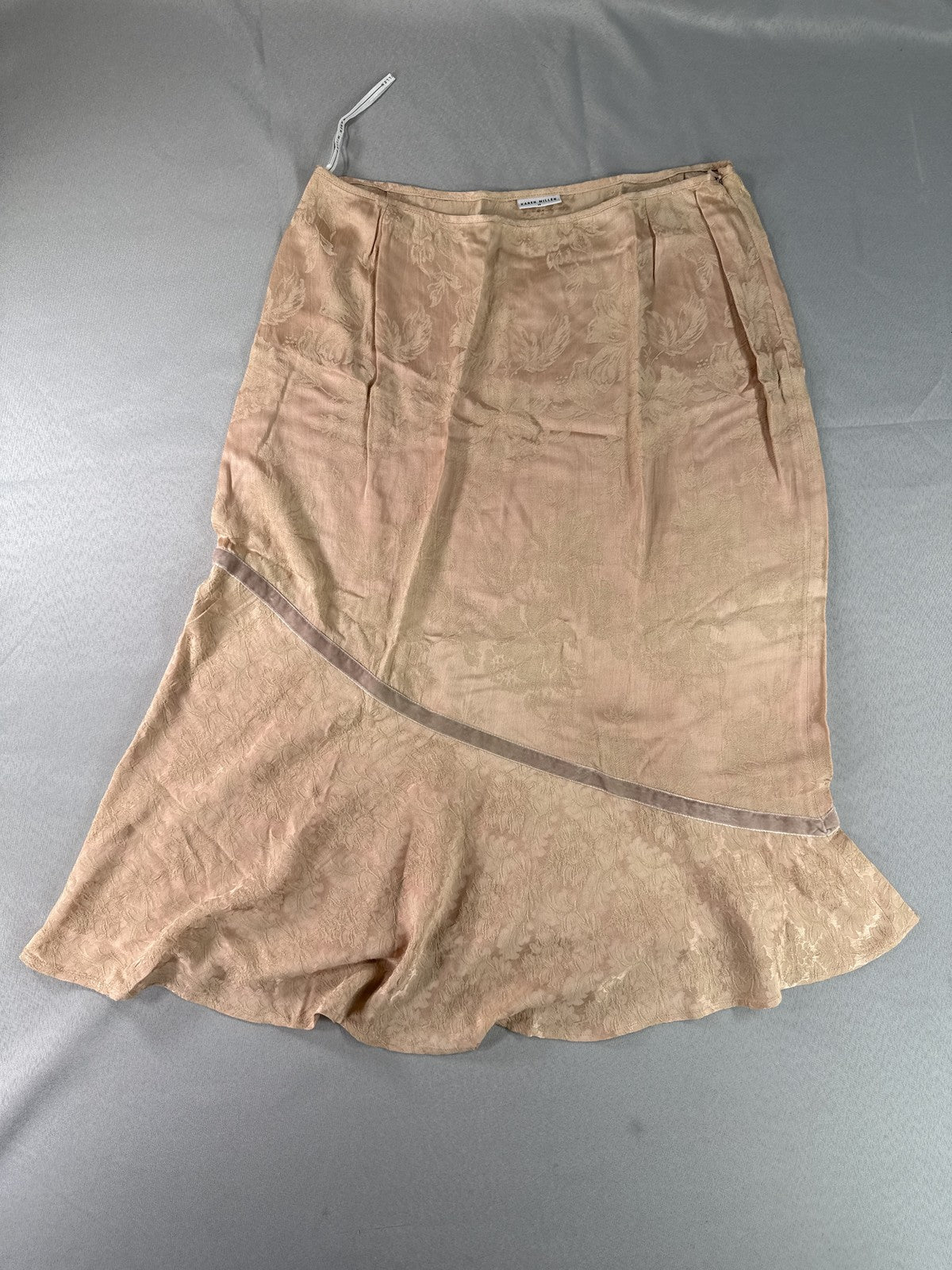 KAREN MILLEN SK035/S00S Midi Skirt 14 Beige Floral Print Viscose Acetate Length