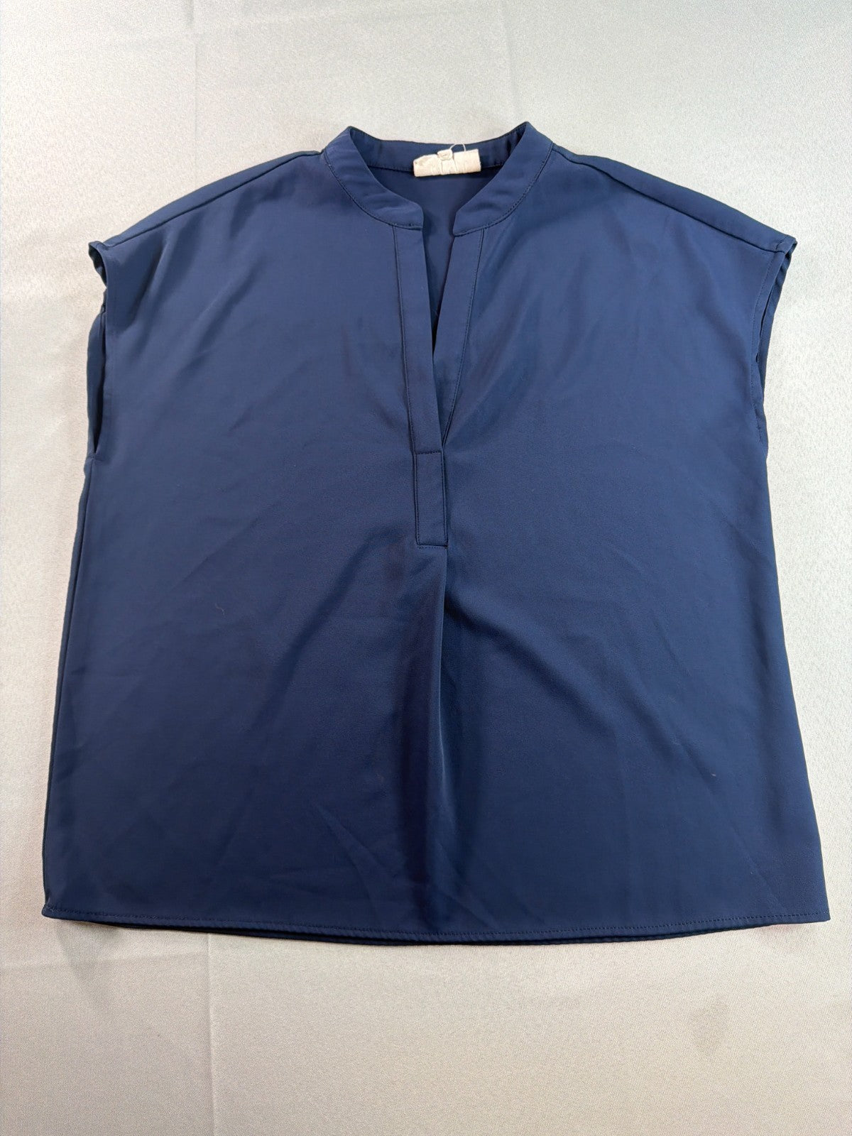 Melloday Split Neck Cap Sleeve Blouse Navy Blue Solid Pullover Top Medium NWT