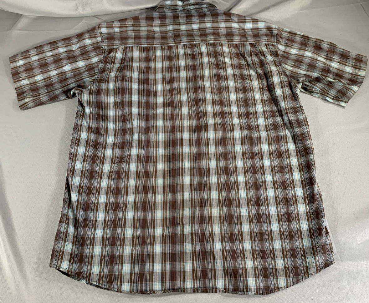 Beverly Hills Polo Club 3XL Plaid Shirt Brown Blue Button Up Western Pockets 141