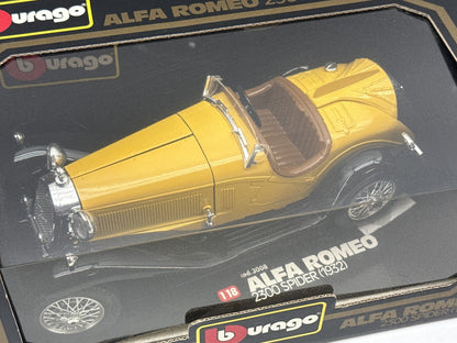 Bburago Alfa Romeo 1:18 Diecast Toy Vehicle Yellow Vintage Limited Edition