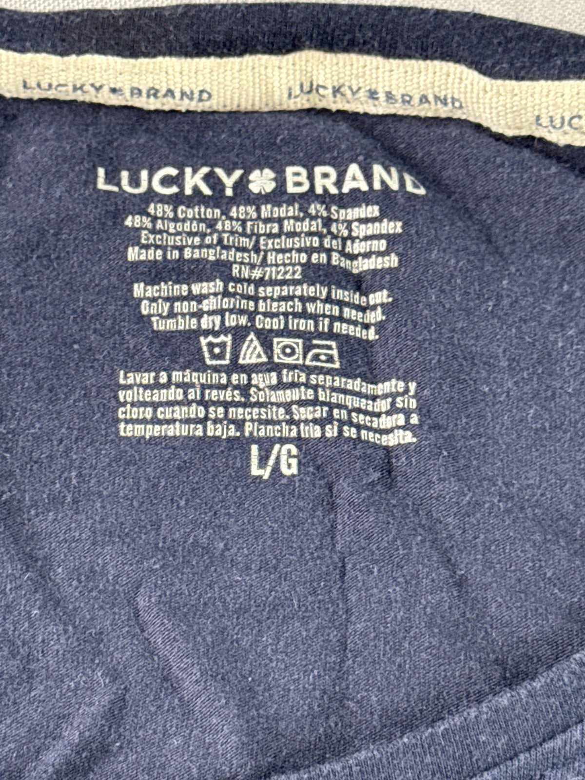 Lucky Brand Long Sleeve Top L/G Navy Blue Scoop Neck Cotton Modal Spandex Womens