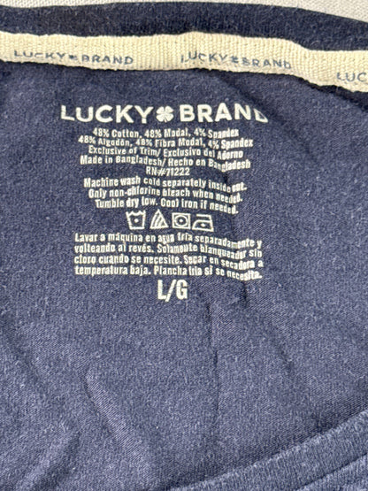 Lucky Brand Long Sleeve Top L/G Navy Blue Scoop Neck Cotton Modal Spandex Womens