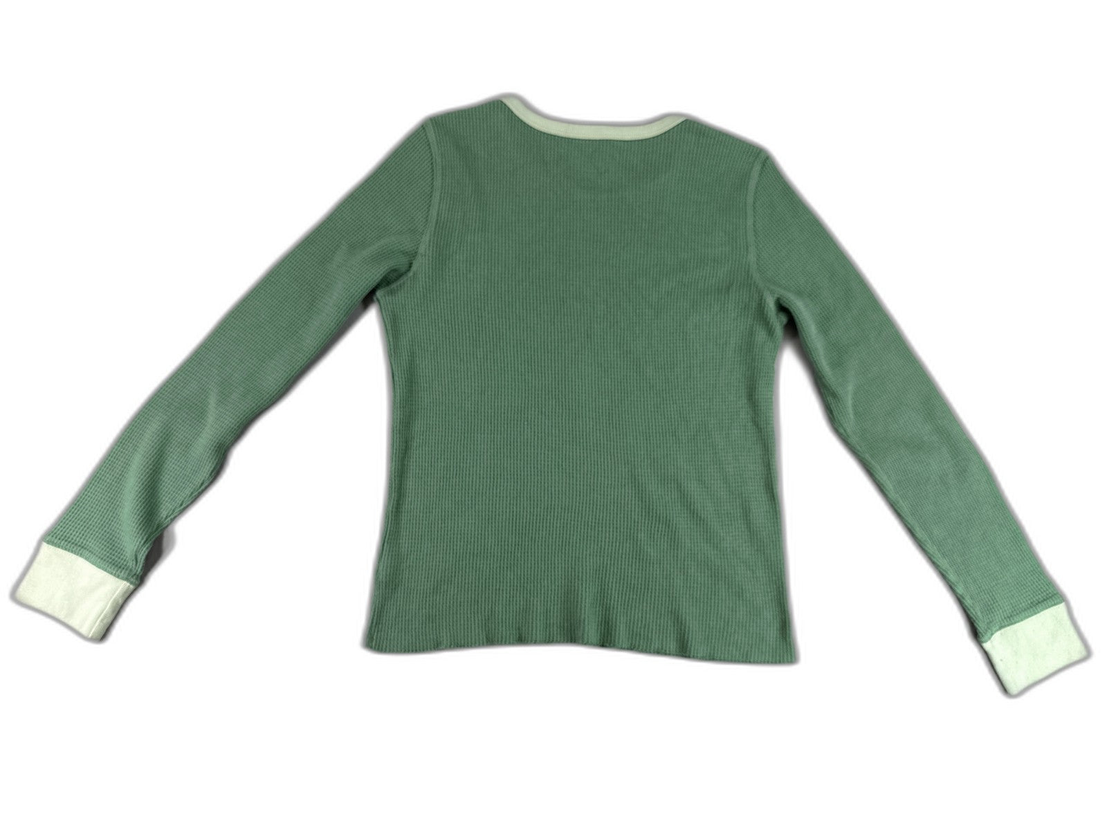 American Eagle Womens Waffle Knit Thermal Long Sleeve Crewneck M Shirt Green
