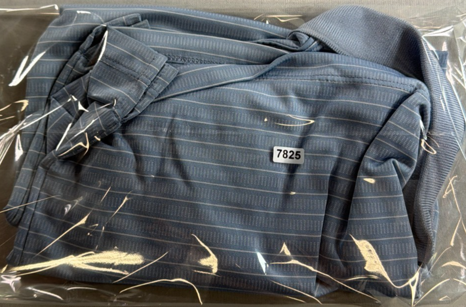 Van Heusen Polo Shirt Mens L Blue White Striped Short Sleeve Polyester Golf