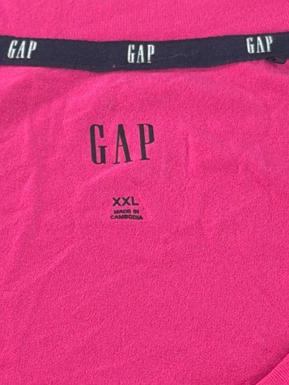 GAP Womens XXL Hot Pink Fuchsia V-Neck Short Sleeve Relaxed Tee Shirt Logo Tape