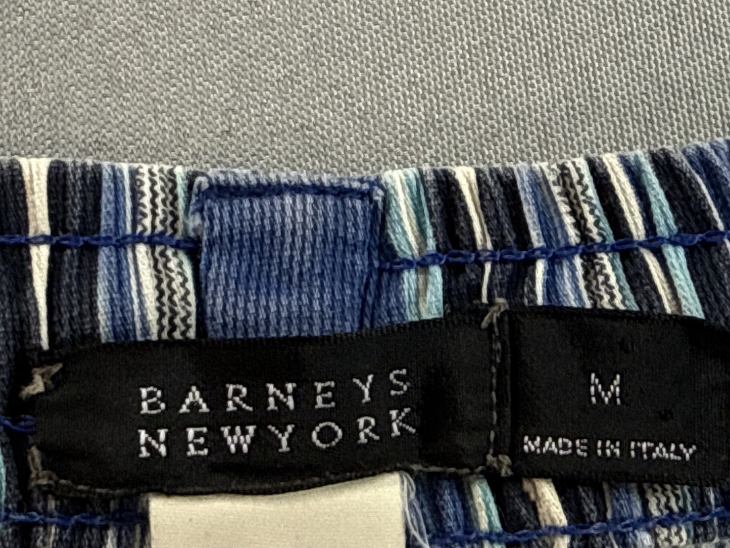 BARNEYS YORK Striped Elastic Waist Shorts M Blue 100% COTTON Regular Fit Men