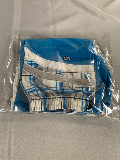 SeaWorld Swim Trunks XL Blue Gray Plaid Board Shorts Mesh Lined 18" Outseam