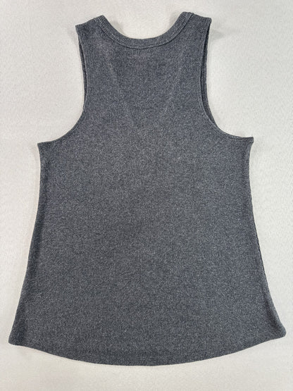 SHYANNE Floral Boho Tank Top XS Charcoal Cotton Blend Neck Sleeveless Womens Tie