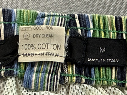 Barneys York Striped Shorts M Green Blue 100% Cotton Relaxed Fit Elastic Waist