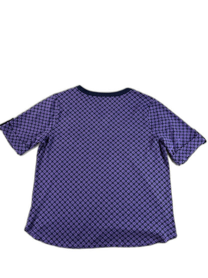 Croft Barrow Purple Geometric Print Henley Short Sleeve Top Womens XXL 100%