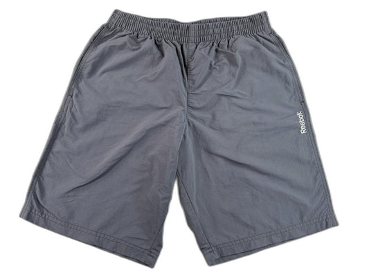 Reebok Athletic Shorts Mens Gray Polyester Relaxed Fit Elastic Waist Logo Fleece