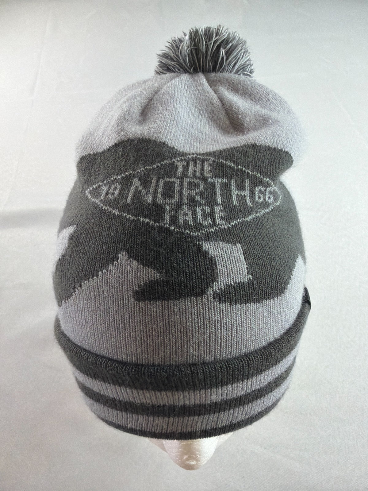 North Face Ski Tuke Bear Pom Beanie Reversible Gray Black 1966 Knit Hat OS NWT