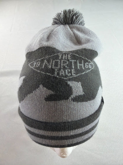 North Face Ski Tuke Bear Pom Beanie Reversible Gray Black 1966 Knit Hat OS NWT