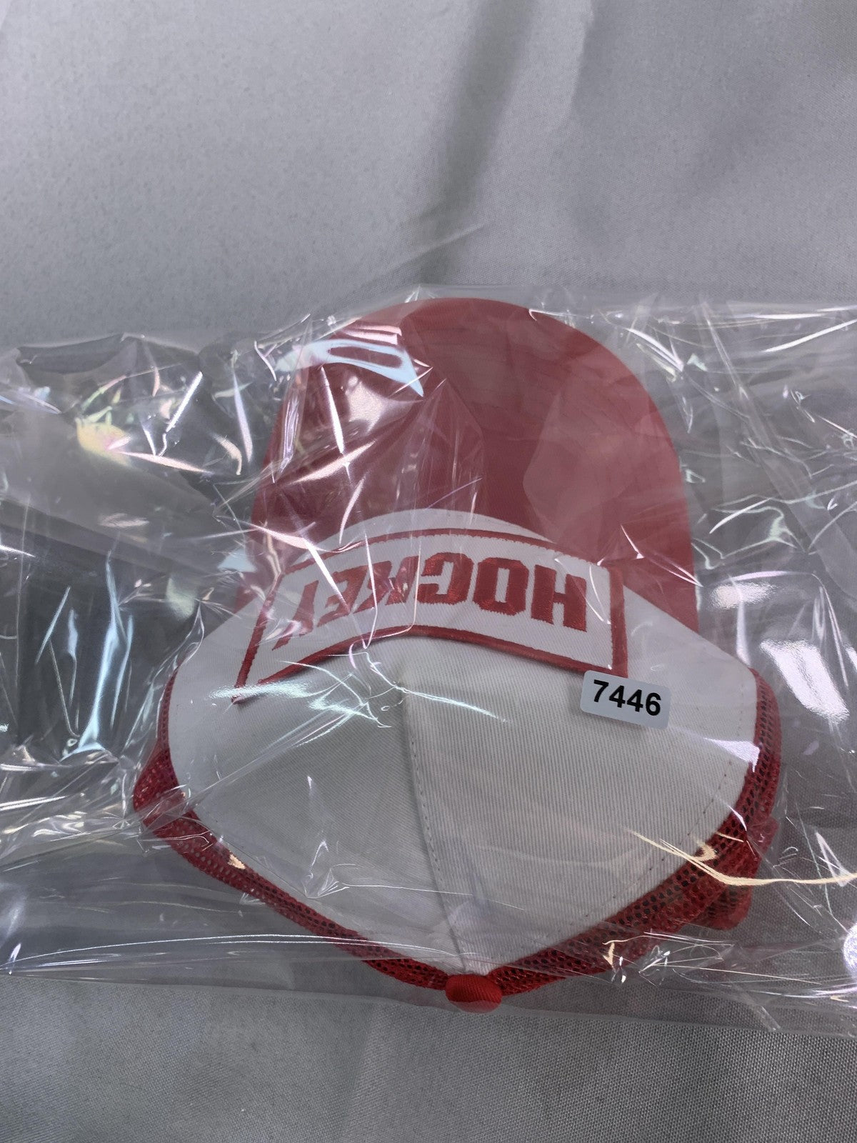Hockey Hat Cap Snap Back Mens Red White Trucker Mesh Patch Embroidered on Black