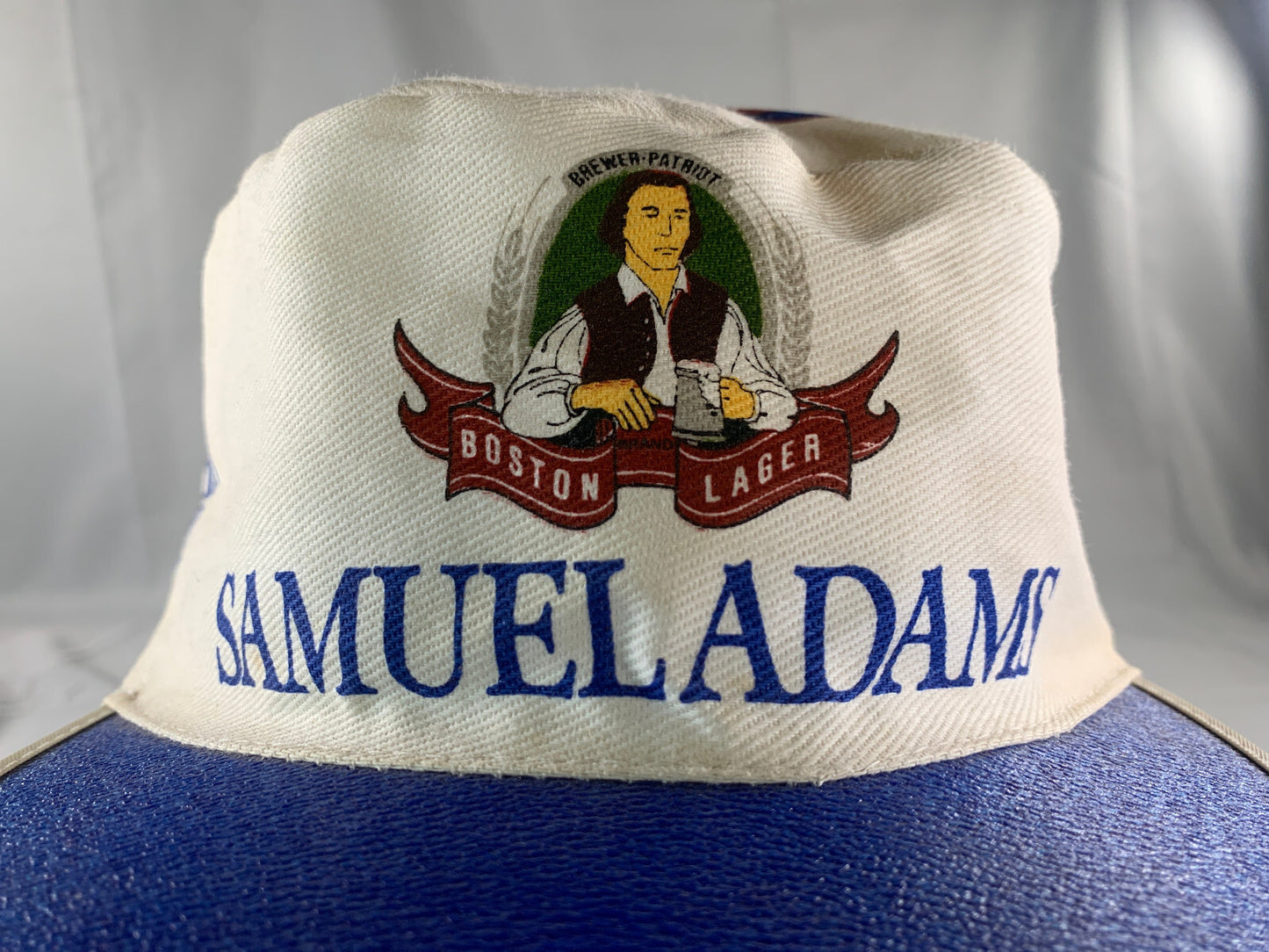 VTG Samuel Adams Beer Hat Boston Lager Blue White Cap Promo Brewer OSFA Rare