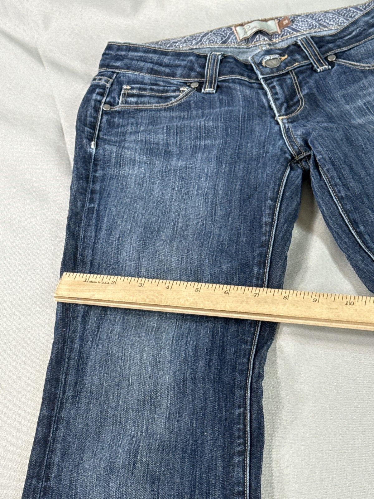Paige Bootcut Jeans Womens 25 Blue Cotton Polyester Regular Fit Dark Wash Mid
