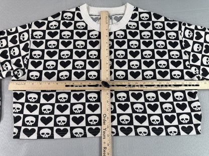 American Eagle Skull Kawaii Sweater M Black White Polyester Elastane Pullover