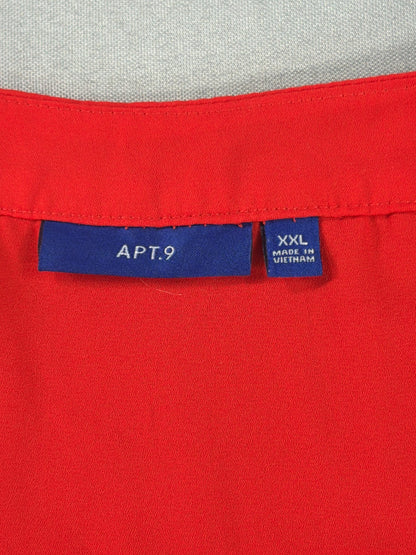 Apt 9 Blouse Women XXL Coral Red Orange V Neck Keyhole Long Sleeve Chiffon Top