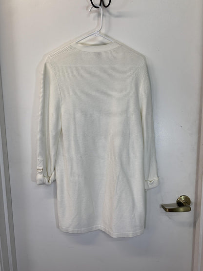 Chicos Cardigan Womens Large Petite White Open Front Lightweight Roll Tab Sleeve
