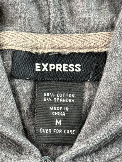 EXPRESS Zip Up Hoodie Gray Cotton Spandex Lightweight Full Long Sleeve Hooded M