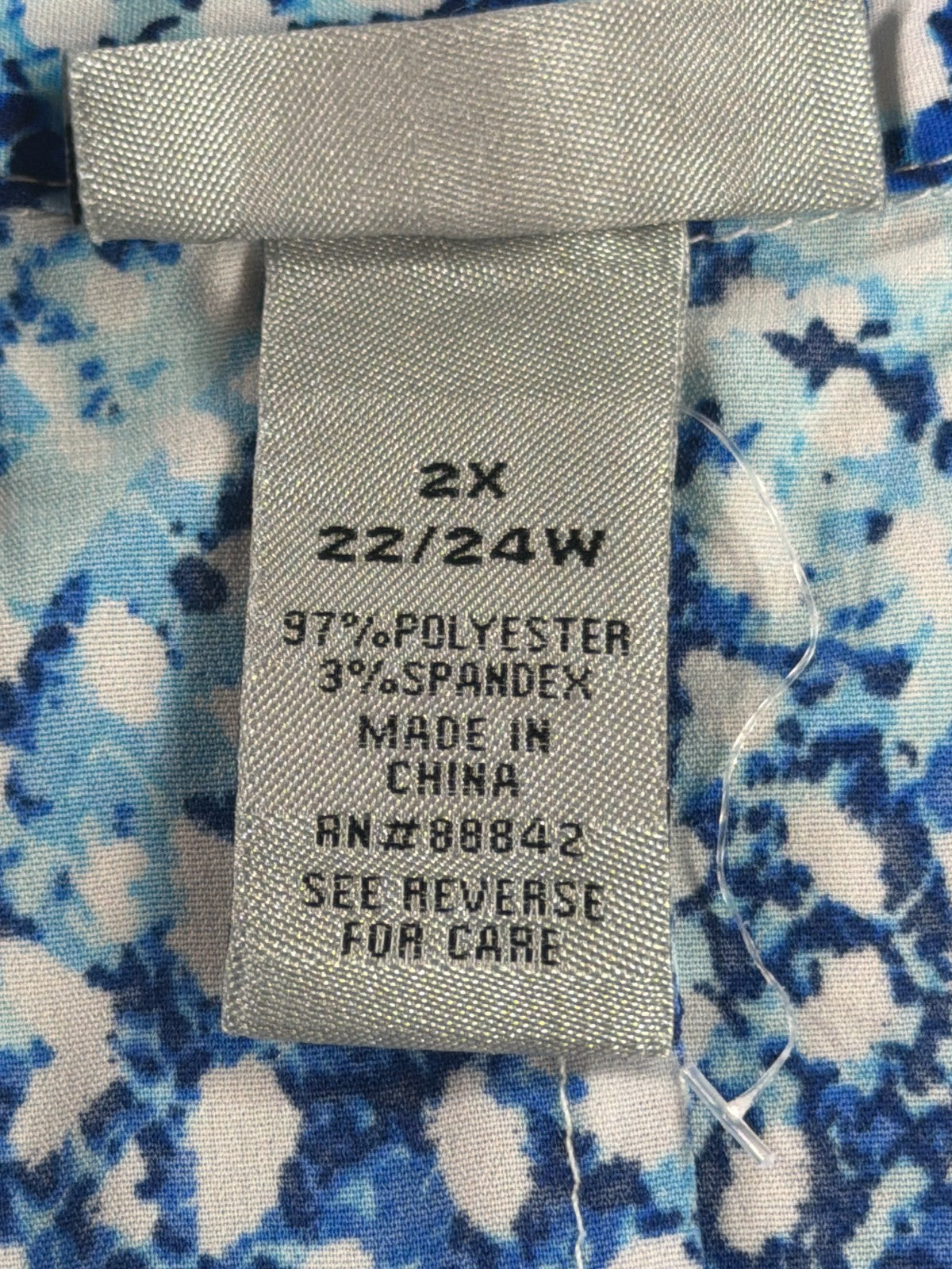 Woman Within Women 2X 22/24W Blue Abstract Print Button Down Blouse 3/4 Sleeve