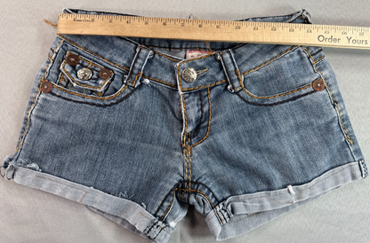 True Religion Girls Denim Shorts Size 11/12 Blue Stretch Cuffed Jean Shorts