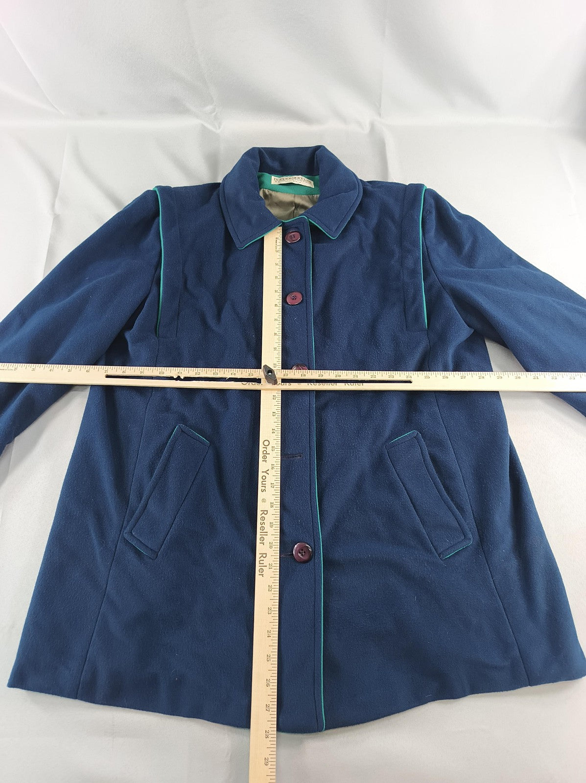 Vintage Kashmiracle by Wellington Coat Womens Medium Blue Green Trim Made USA