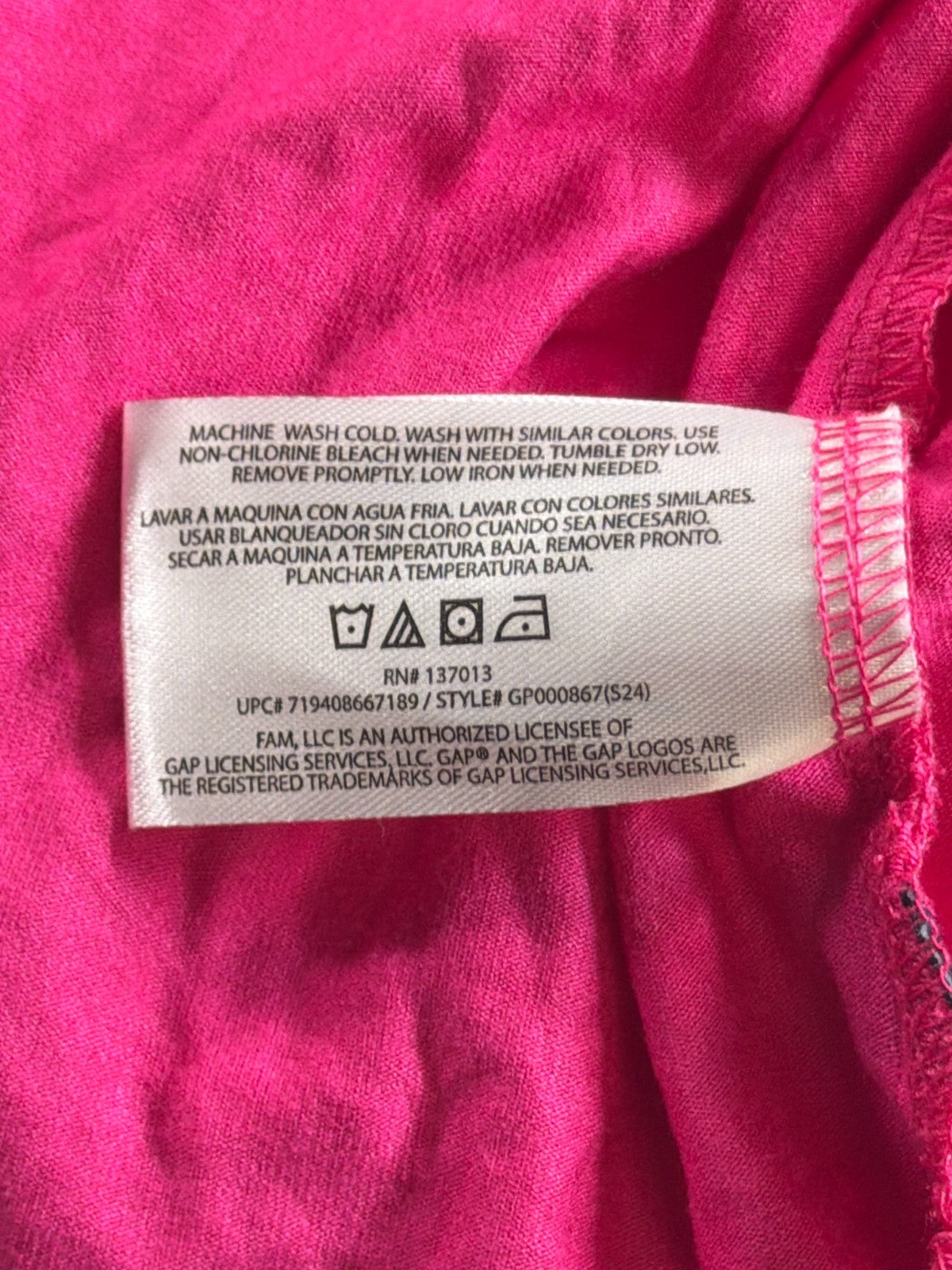 GAP Womens XXL Hot Pink Fuchsia V-Neck Short Sleeve Relaxed Tee Shirt Logo Tape