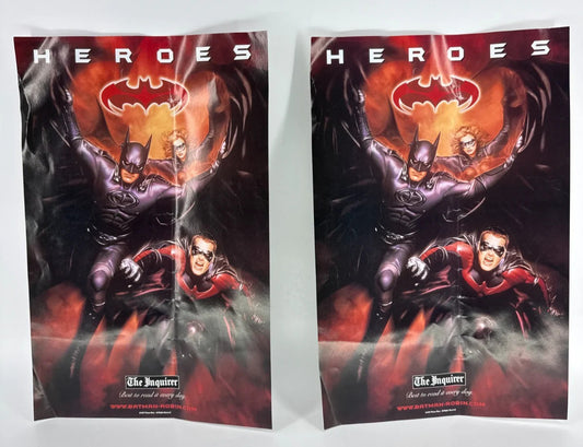1997 Batman amp Robin Movie Poster Lot x2 The Inquirer Promo 11x16 5 Heroes DC