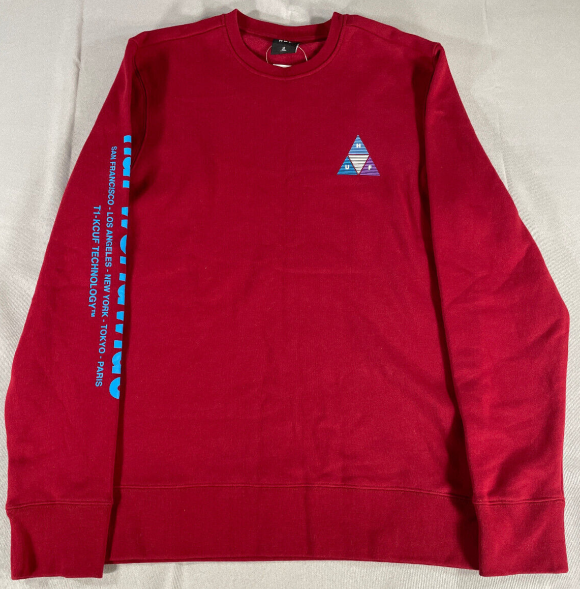 HUF Prism TT Crewneck Sweatshirt Mens M Red Pullover PF00399 Worldwide Graphic
