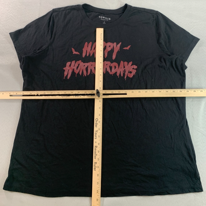 Torrid Happy Horrordays Womens Plus 2 2X Black Halloween Graphic Tee Bats Goth