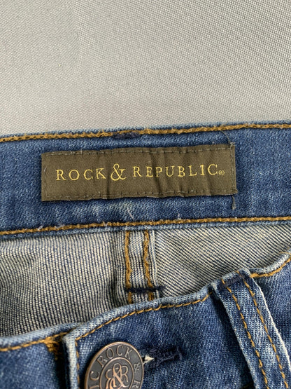 Rock & Republic Jeans Womens 0 Blue Skinny Distressed Stretch Denim Rhinestone
