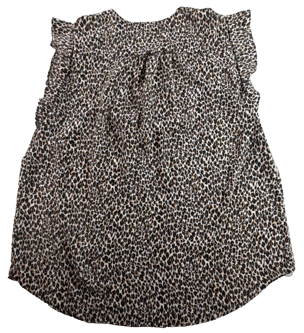 Chaus New York Leopard Print Ruffle Sleeve Blouse Women Medium V Neck Sleeveless