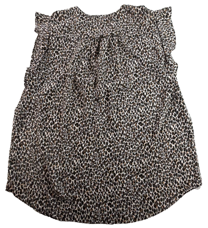 Chaus New York Leopard Print Ruffle Sleeve Blouse Women Medium V Neck Sleeveless