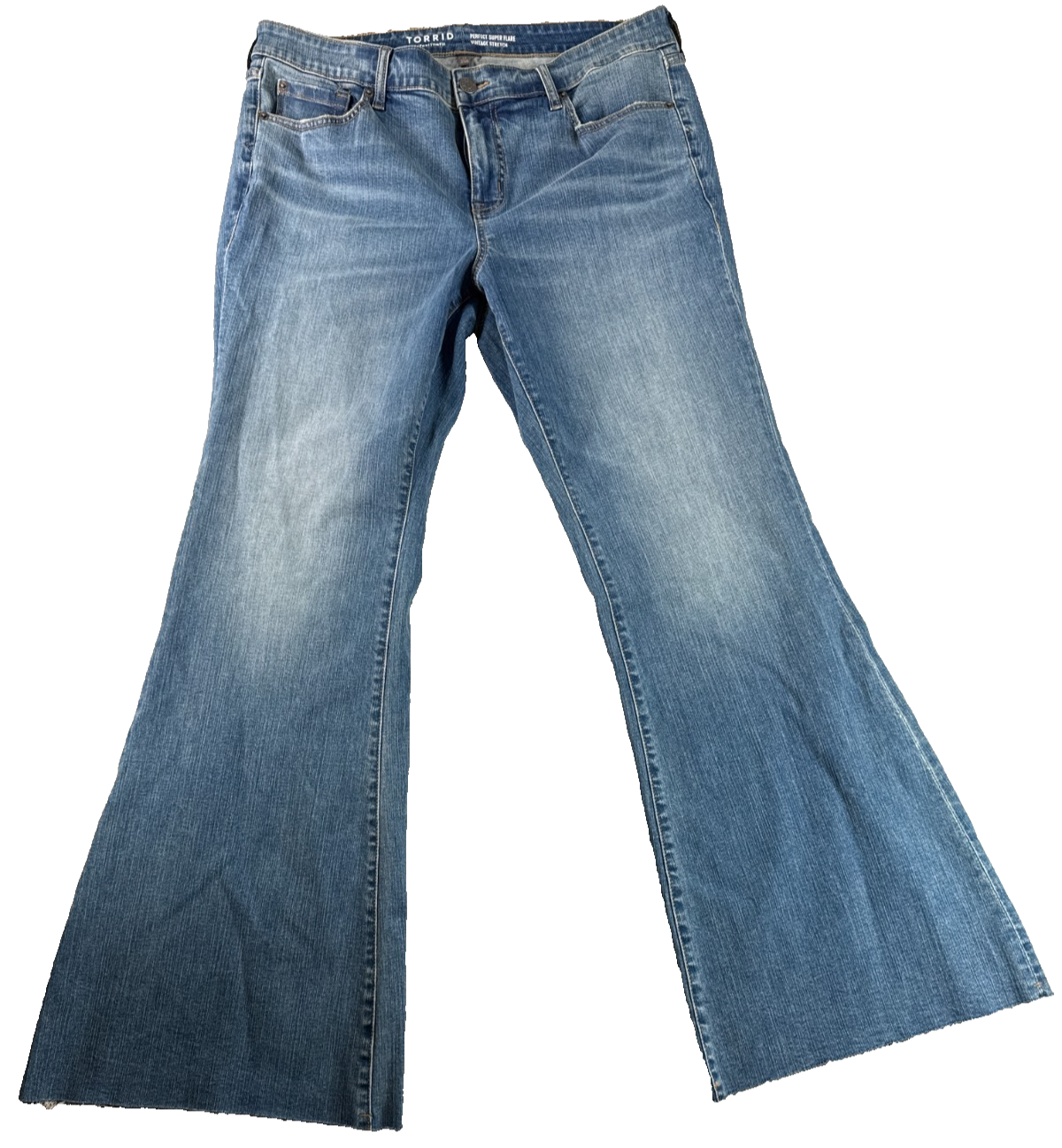 Torrid Perfect Super Flare Jeans Womens 18 Blue Stretch Raw Hem Wide Leg Denim
