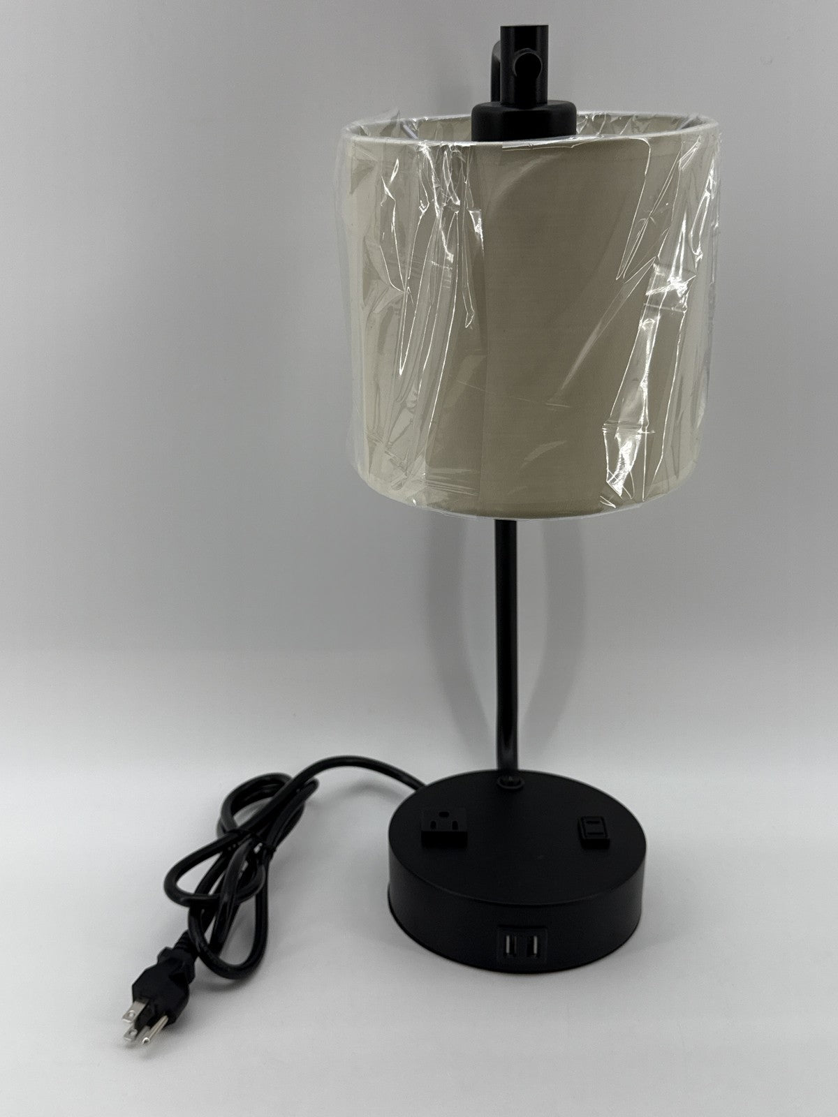 Modern Desk Lamp Black Metal Fabric USB Ports Power Outlets China Table Charging