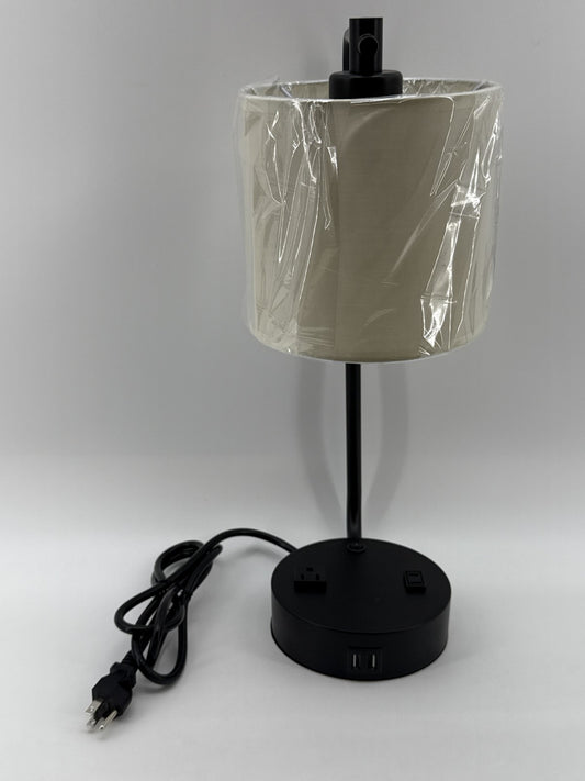 Modern Desk Lamp Black Metal Fabric USB Ports Power Outlets China Table Charging