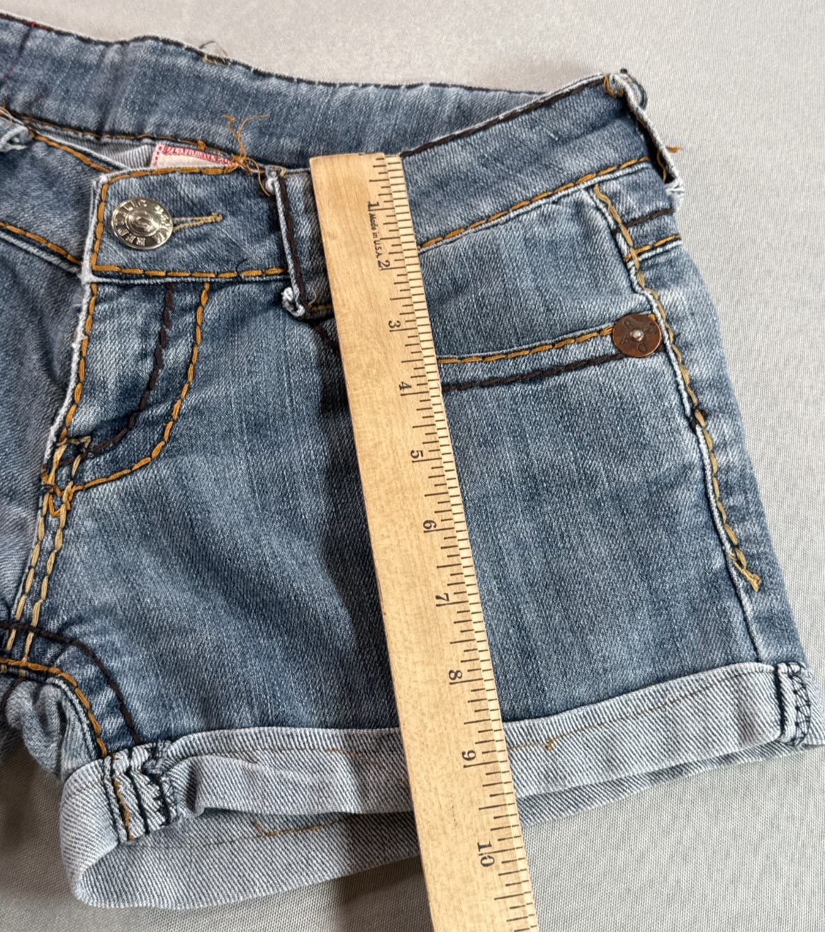 True Religion Girls Denim Shorts Size 11/12 Blue Stretch Cuffed Jean Shorts