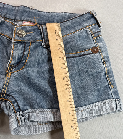 True Religion Girls Denim Shorts Size 11/12 Blue Stretch Cuffed Jean Shorts