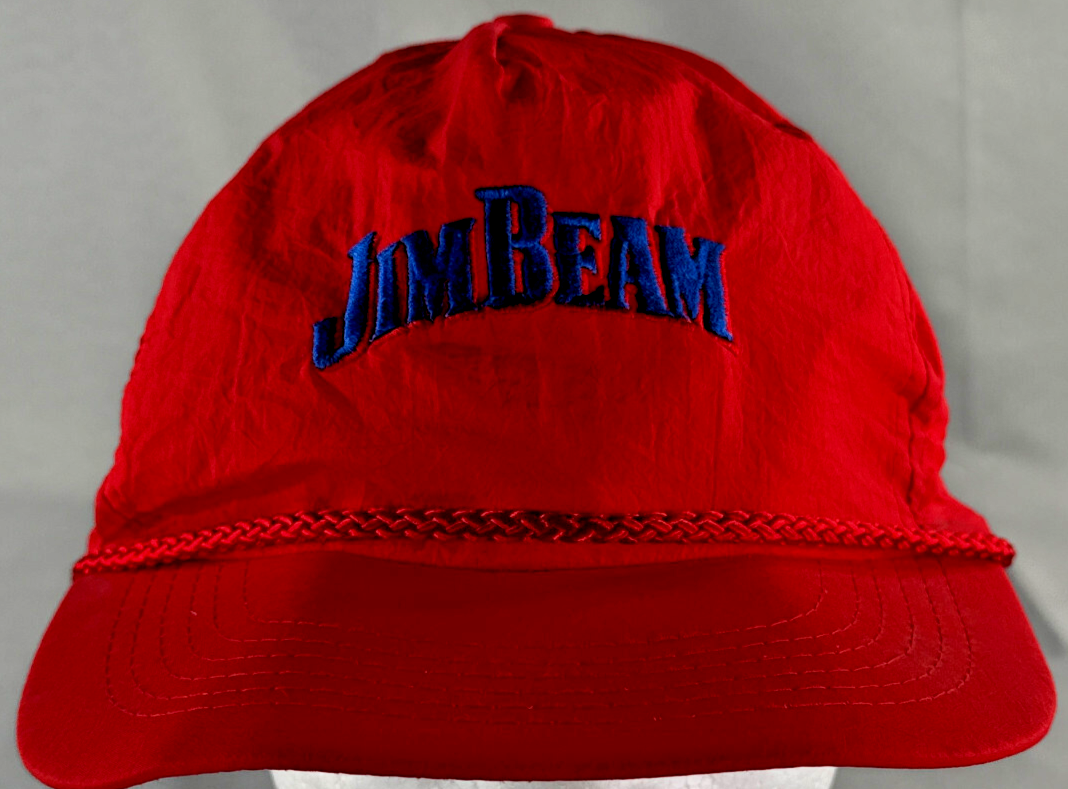 Jim Beam 1990s Red Rope Front Snapback Hat Vintage Embroidered Trucker Cap NWT