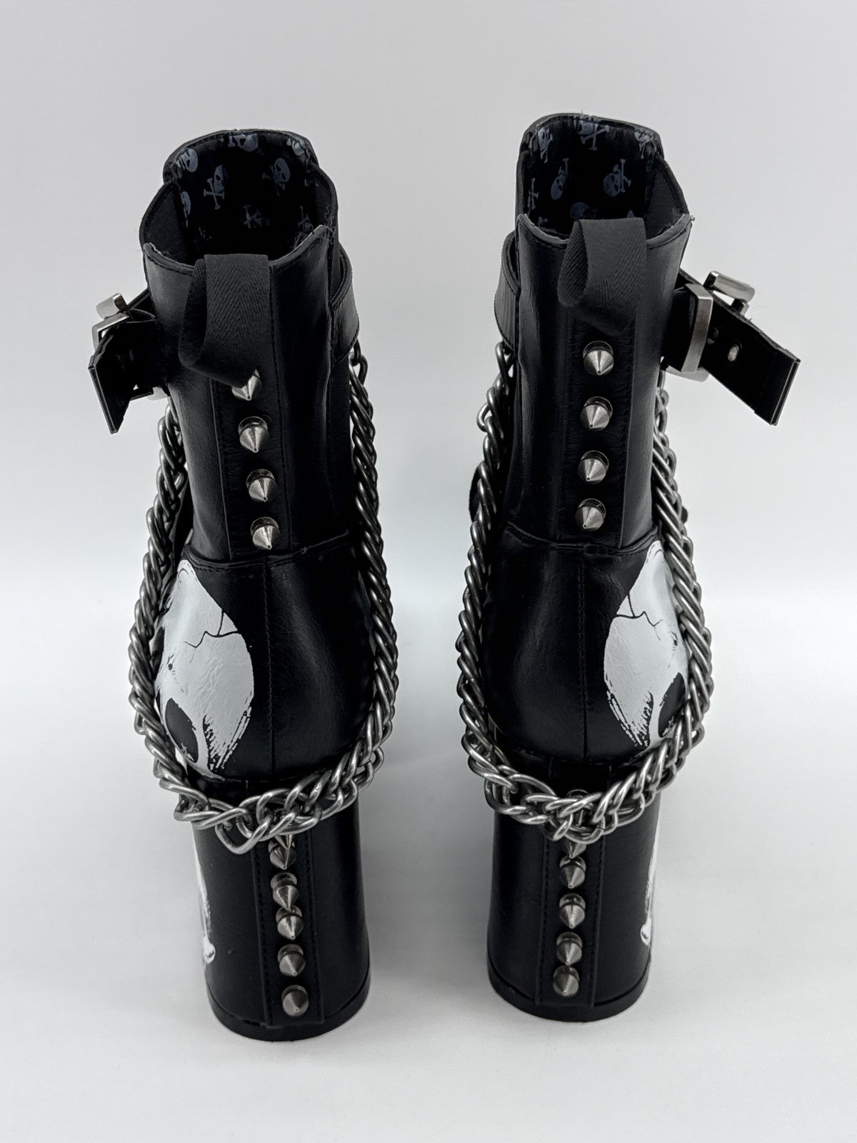 LAMODA Skull Punk Gothic Platform Boots Womens 8 Black Faux Leather Chains Goth
