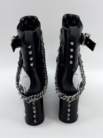 LAMODA Skull Punk Gothic Platform Boots Womens 8 Black Faux Leather Chains Goth