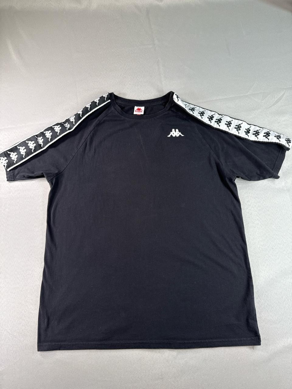 Kappa 222 Banda Tee Mens XL Black White Logo Tape Crewneck Short Sleeve Athletic