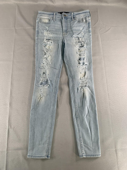 Hollister Jeans Womens 28 Light Blue High-Rise Super Skinny Distressed Ripped 7R