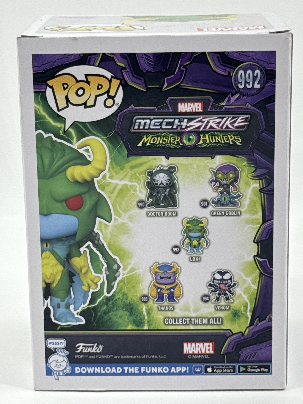 Funko Pop Marvel Mech Strike Monster Hunters Loki 992 Figure Vinyl Boxed Green