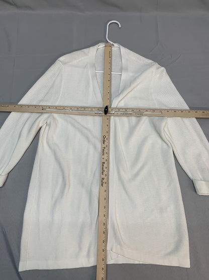 Chicos Cardigan Womens Large Petite White Open Front Lightweight Roll Tab Sleeve