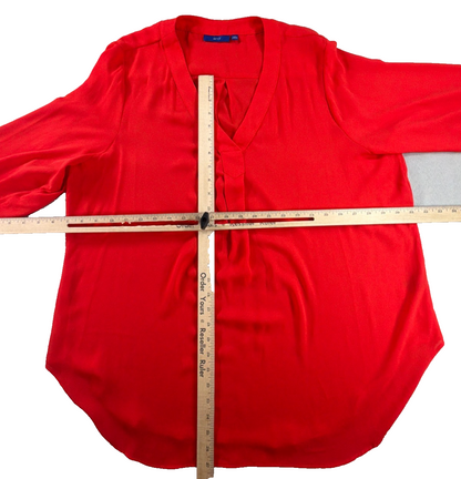Apt 9 Blouse Women XXL Coral Red Orange V Neck Keyhole Long Sleeve Chiffon Top