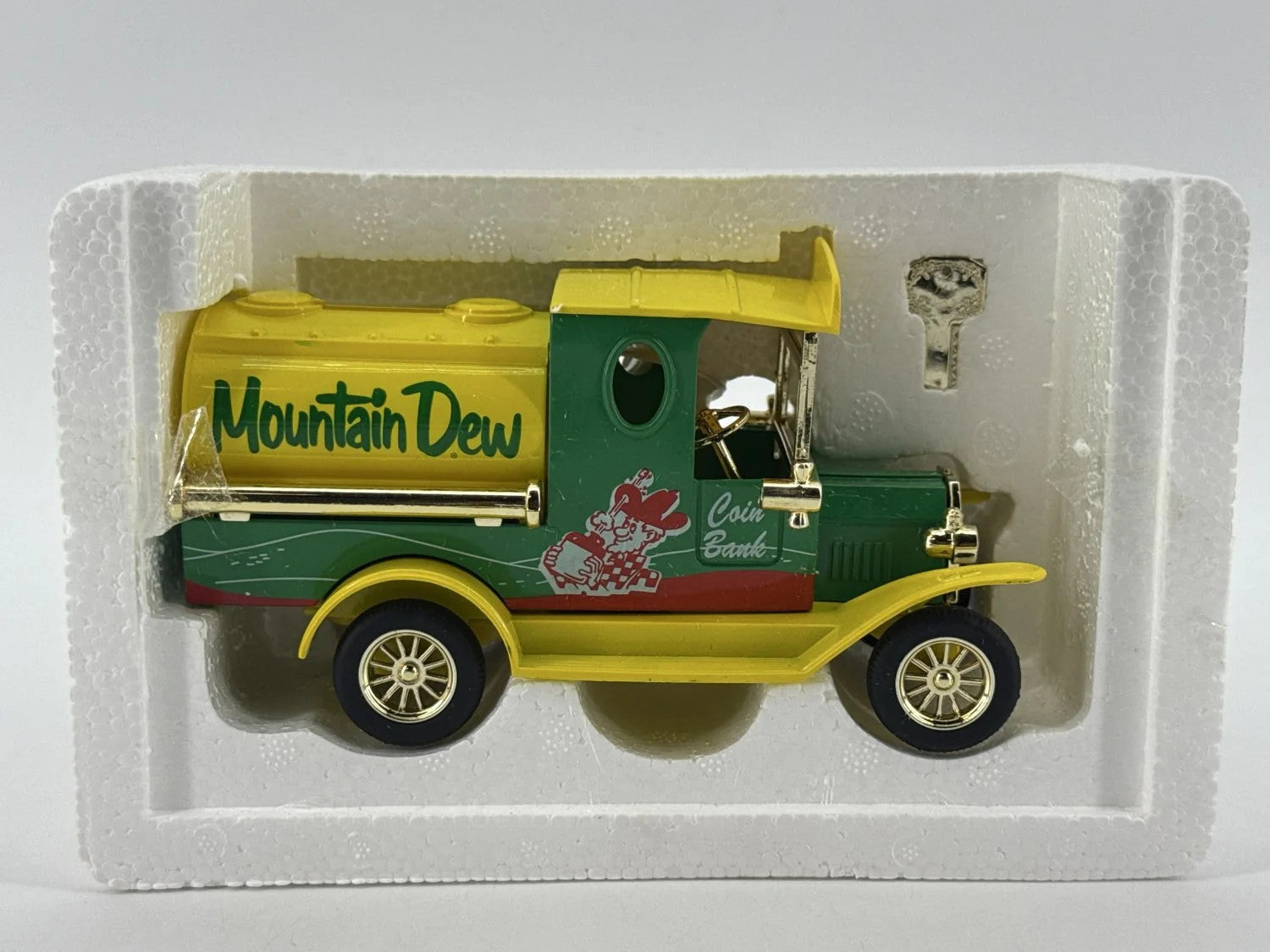 Golden Wheel Mountain Dew Tanker Coin Bank Model T w/ Key Apparel Clothing New